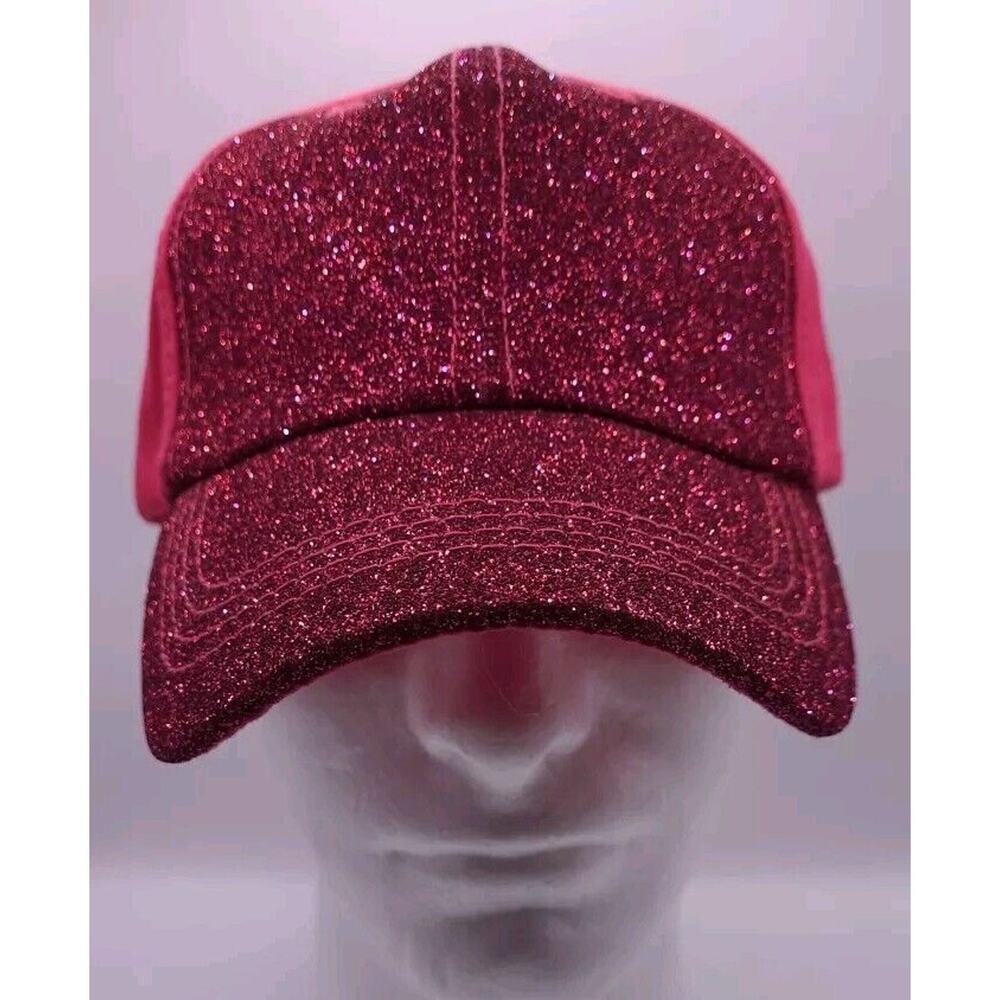 NWOT Ladies KB ETHOS Glitter Pink High‎ Ponytail Strap Back BaseBall Cap KBEthos
